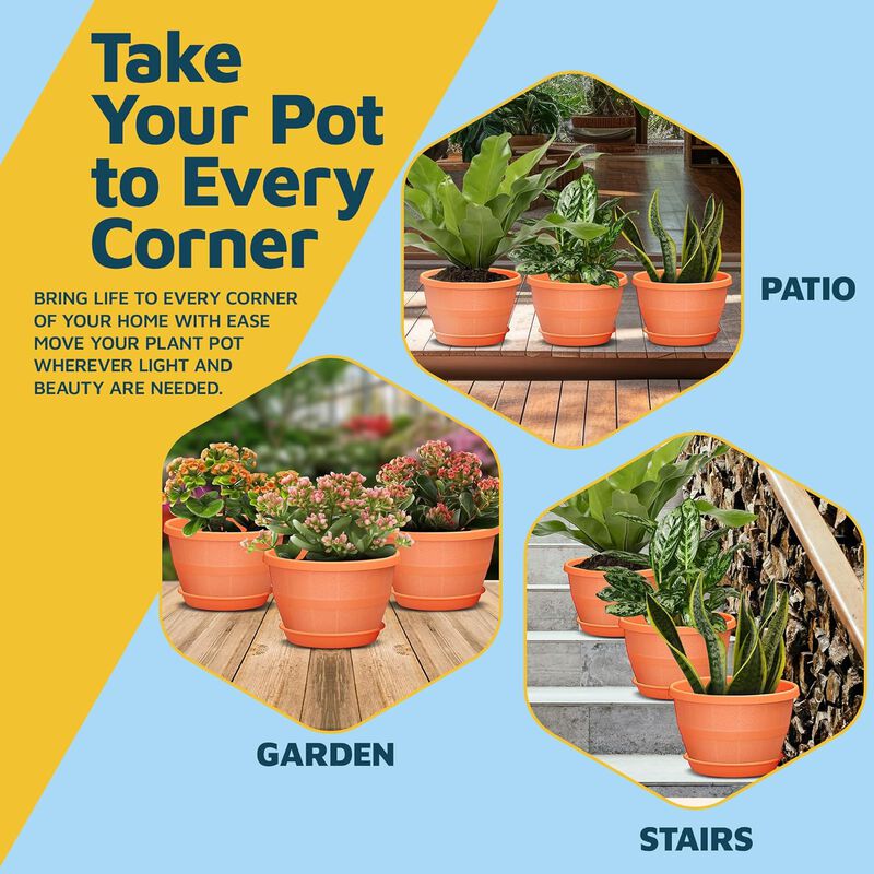 10-Inch Whiskey Barrel Planters Outdoor Pack of 5 - Durable Plastic Plant Pots for Indoor & Outdoor Use with Drainage & Saucer, Lightweight Rustic Barrel Planters for Flowers, Herbs & Small Plants image number 5