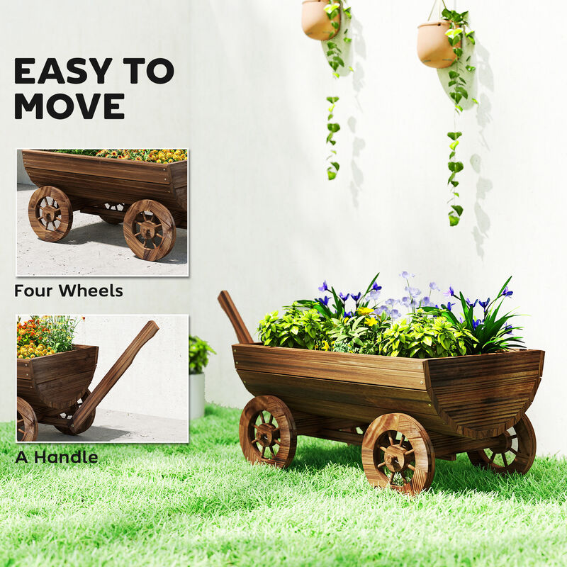 Hivvago Wooden Wagon Planter with Wheels and Drainage Hole image number 5
