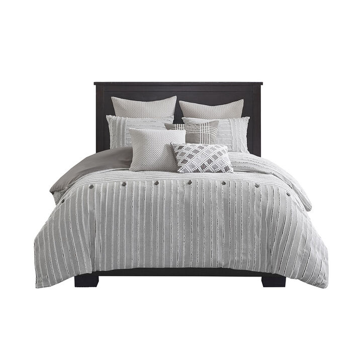 Gracie Mills Cora Oversized Cotton Clipped Jacquard Comforter Set with Euro Shams Throw Pillows