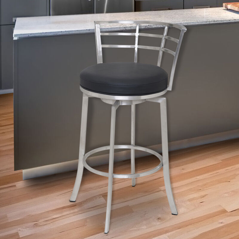 Viper  Counter Height Swivel Grey Faux Leather and Brushed Stainless Steel Bar Stool