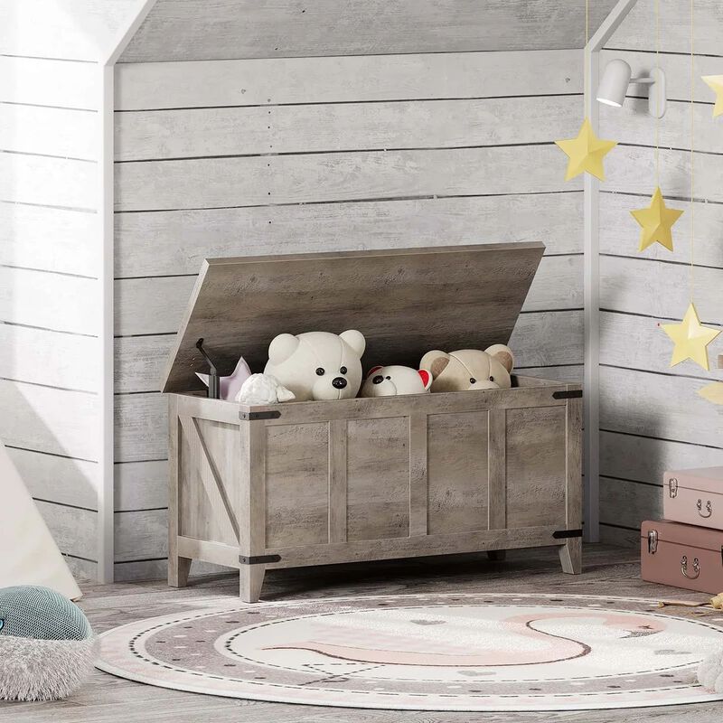 Wooden Storage Chest with Lift Top for Living Room and Bedroom-Greige image number 5