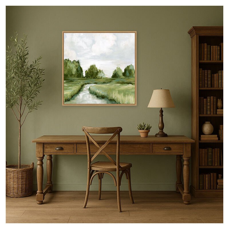 Tranquil Stream Through Green Fields by PI Studio Framed Canvas Wall Art image number 3