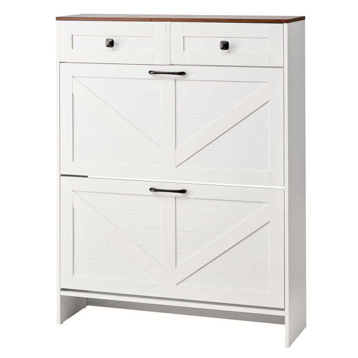 Shoe Cabinet with 2 Flip Drawers, Freestanding Storage Organizer for Entryway