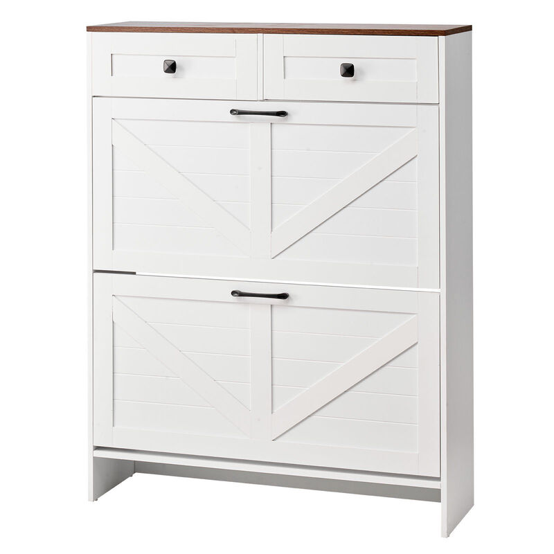 Shoe Cabinet with 2 Flip Drawers, Freestanding Storage Organizer for Entryway image number 0