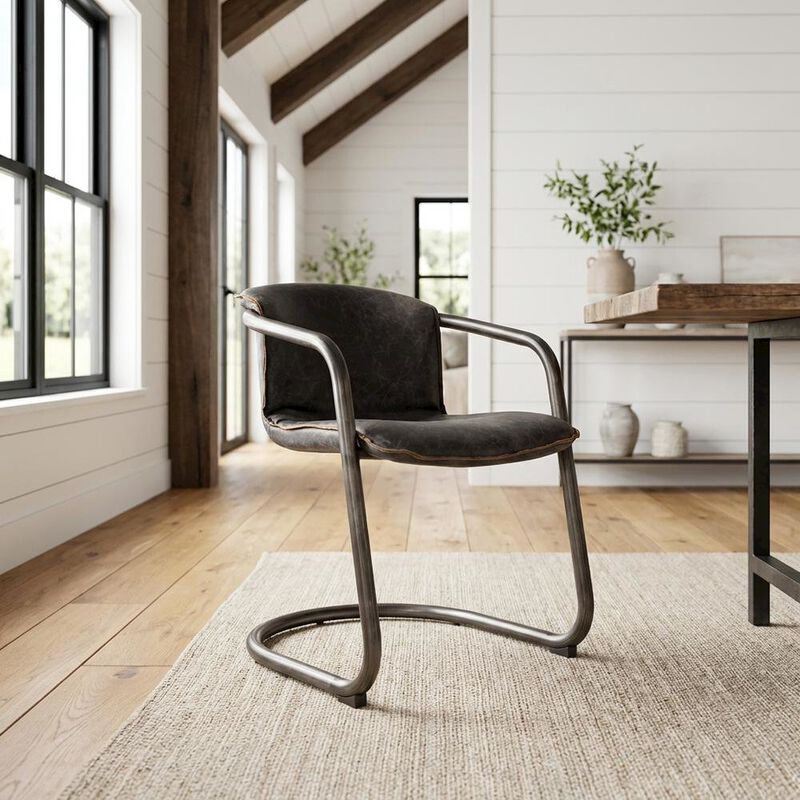Starlight Canyon Home Leather Upholstered Dining Chair, Distressed Accent Chair for Dining Room,Black image number 3