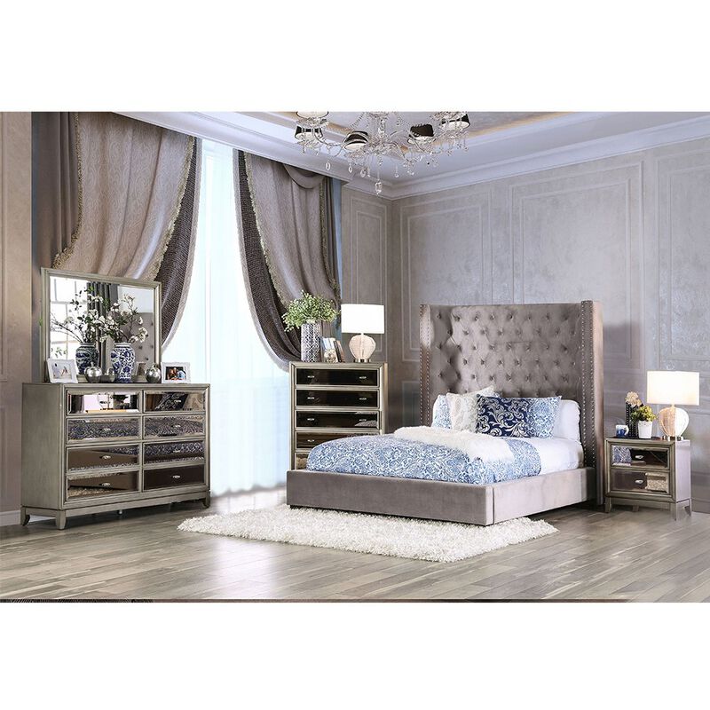 Simple Relax Velvet-like Fabric Queen Bed with Wingback Headboard in Gray image number 4