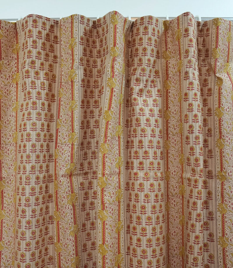 Fabdivine Handmade Block Print Floral 42x96 Inch Curtain Soft Semi Sheer Linen Farmhouse Window Drape, Anamika image number 2