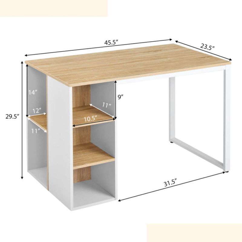 Hivvago Computer Desk with 5 Side Shelves and Metal Frame