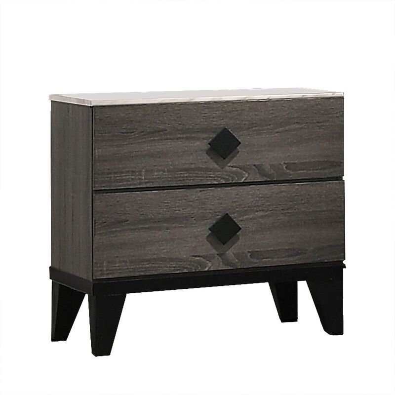 Best Quality Furniture Madelyn night stand in Rustic Gray Walnut and Faux Marble Top