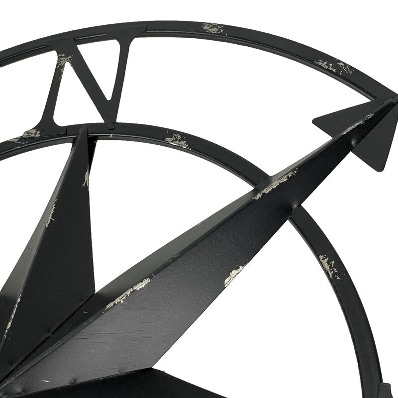 20 Inch Distressed Metal Compass Rose Nautical Wall Decor Indoor Outdoor, Black image number 2