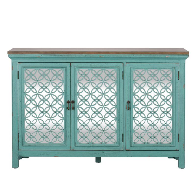 Liberty Furniture Kensington 3 Door Accent Cabinet in Turquoise w/ Worn Wood Tone Top image number 0
