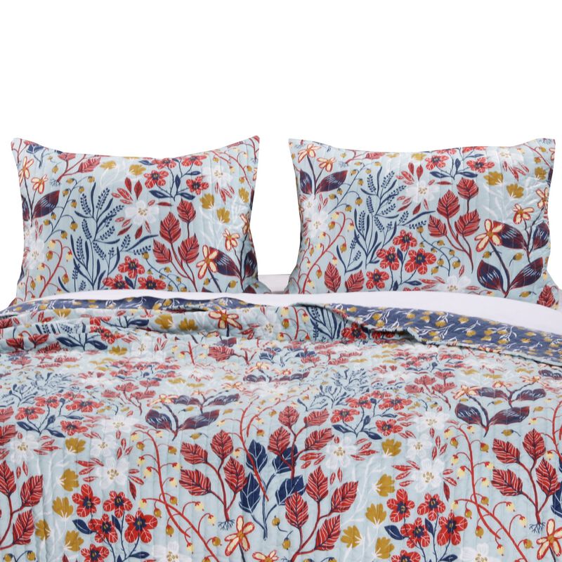 Barefoot Bungalow Perry Floral Print Reversible Perfect Pillow Sham - King 20" x 36", Multicolor