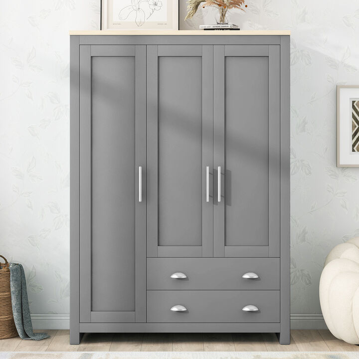 Whisen 3-Door Storage Wardrobe with 2 Drawers, 47.2"W MDF, for Bedroom