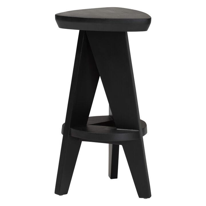 bali & pari Roy Wood Counter Stool - Sculptural Backless Accent Stool with Geometric Base and Integrated Footrest