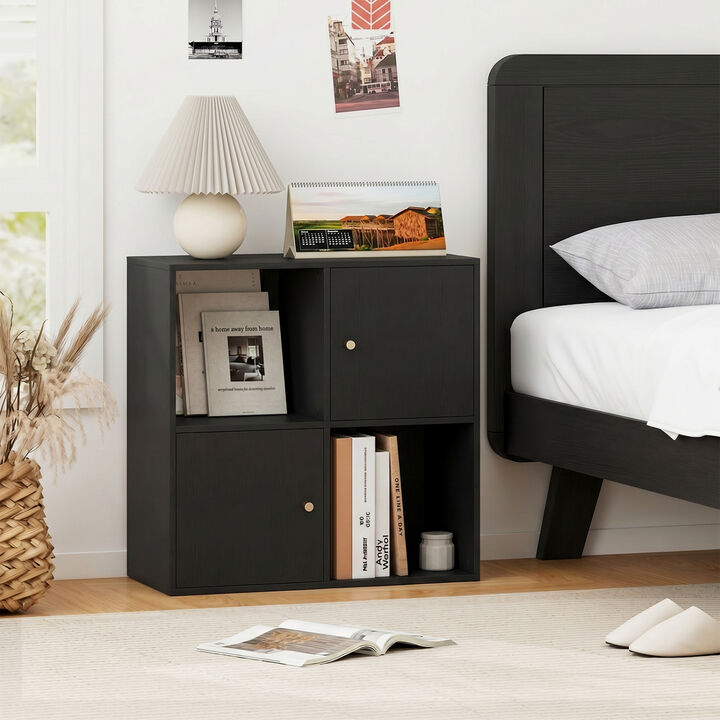 Modern 4-Cube Bookshelf 3-Tier Storage Unit with Cabinets and Anti-Tip Kit