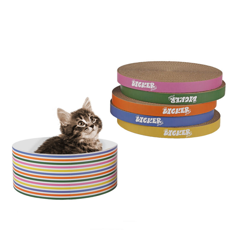 Kate 12" Modern Patterned Cardboard Reversible Cat Scratcher Pad in Box with Catnip, Multi-Colored (5-Pack)