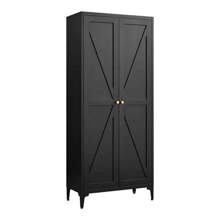 2 Doors Metal Storage Cabinet Kitchen Pantry Cabinet With Adjustable Shelves
