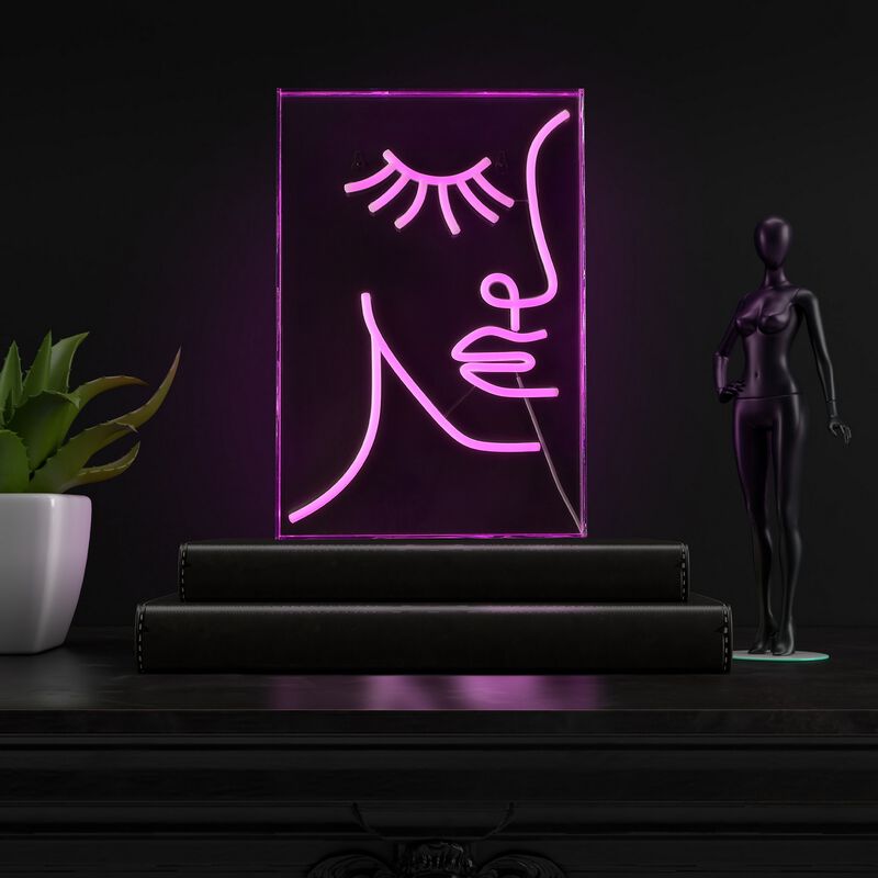 Half-Face 10.3" X 15" Contemporary Glam Acrylic Box USB Operated LED Neon Light, Pink