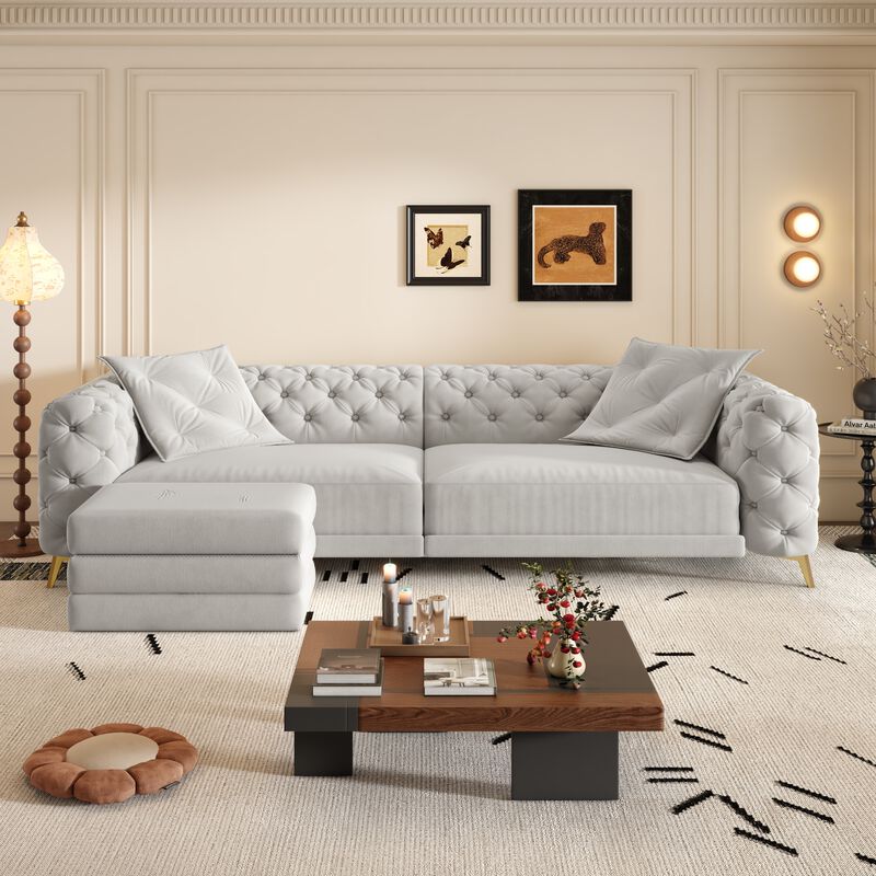 Whisen 97.7" 4-Seat Convertible Sleeper Sofa, Velvet 3-in-1 with Ottoman for Apartment Office image number 2