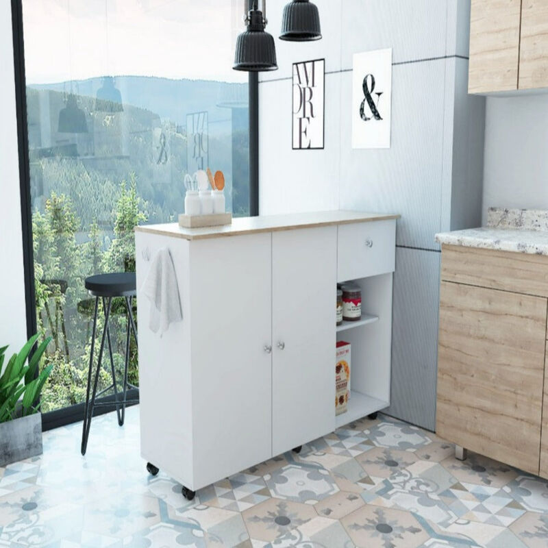 Kitchen Island Cart Indiana, Kitchen, White / Light Oak