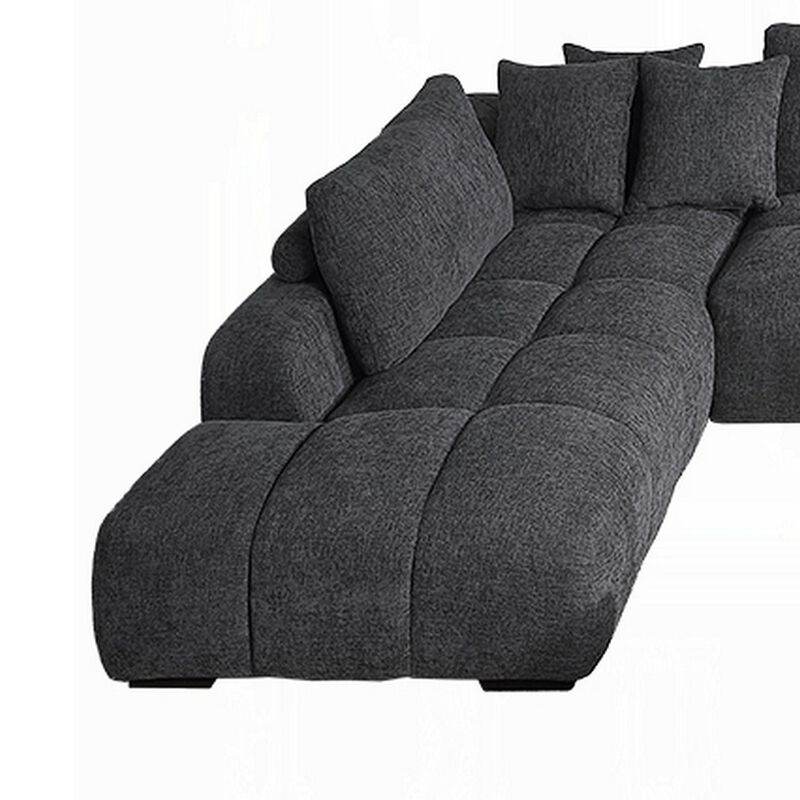 Cloe U Sectional Sofa, 3 Accent Pillows, Gray Linen Fabric, 149 Inch image number 2