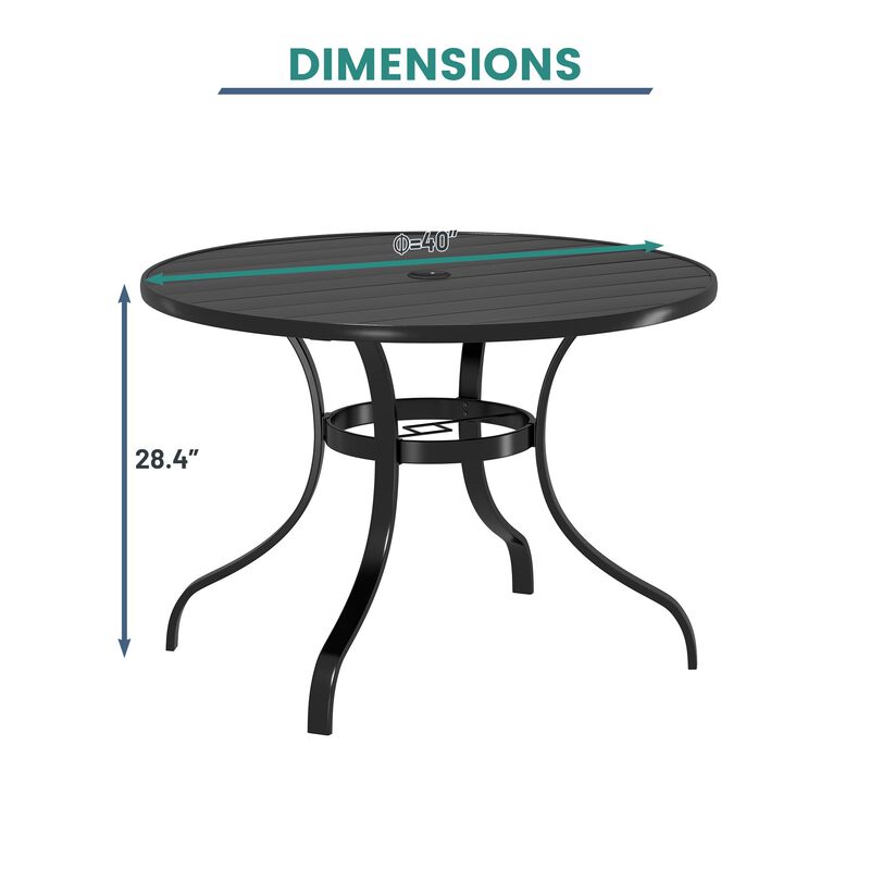 Mondawe Black Steel Outdoor Dining Table 39.76 in. Patio Round Dining Table with Umbrella Hole for Deck Lawn Garden image number 4