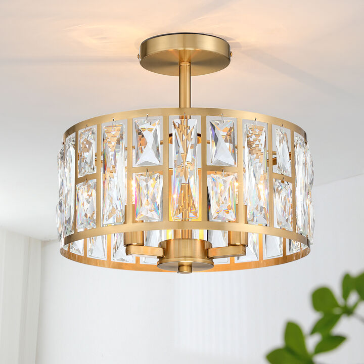 Modern Glam 3-Light Dimmable Crystal Semi Flush Mount Ceiling Light
