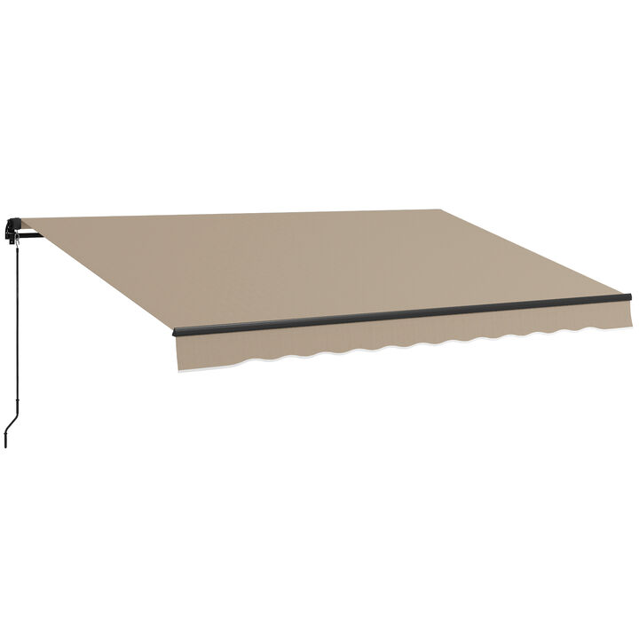 Outsunny 12' x 10' Retractable Awning, Patio Awning Sunshade Shelter with Manual Crank Handle, 280gsm UV Resistant Fabric and Aluminum Frame for Deck, Balcony, Yard, Beige