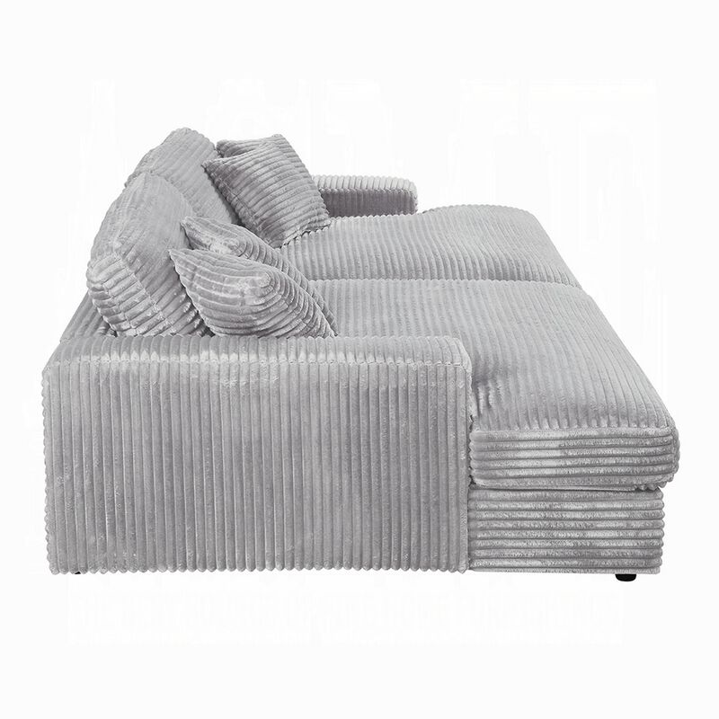 Liny 2pc Sectional Sofa Daybed Set, 4 Throw Pillows, Light Gray Velvet
