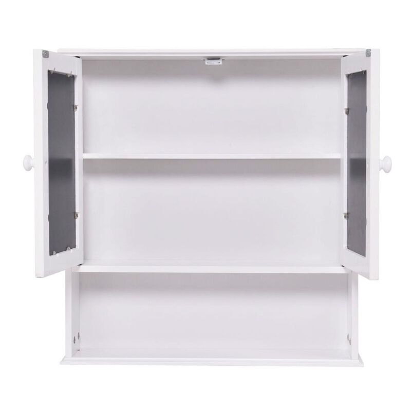 Hivvago Simple Bathroom Mirror Wall Cabinet in White Wood Finish 23 x 22 inch