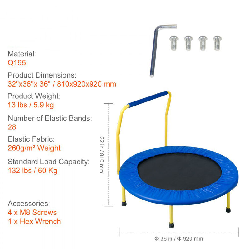 Toddler Trampoline with Foam Grip Handle, Foldable Mini Bouncer for Kids Indoor Outdoor Fun image number 2
