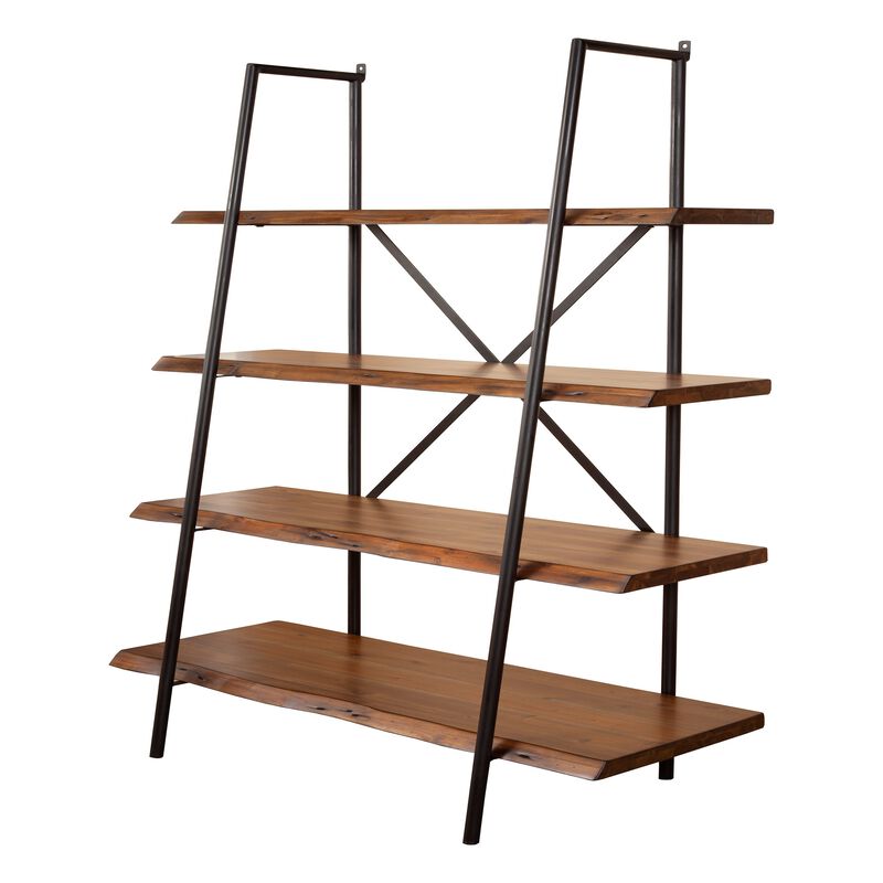 Wooden Bookshelf With a Sturdy Metal Frame and Four Shelves, Black and Brown-Benzara