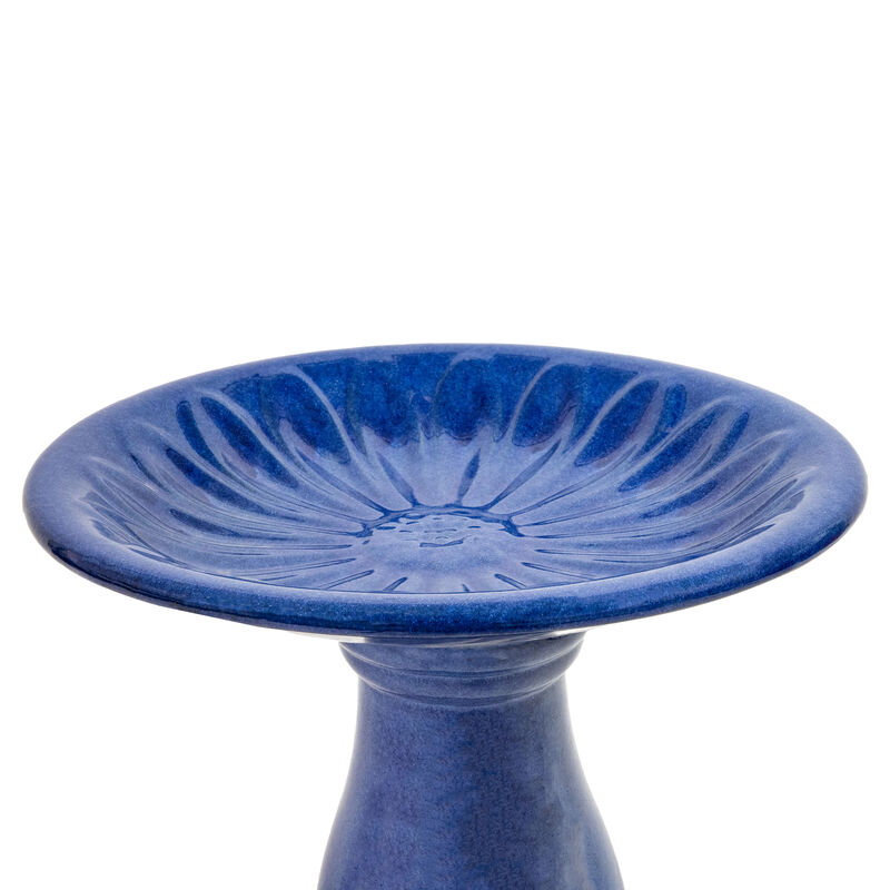 Sunnydaze Daisy Embossed Bowl Ceramic Outdoor Bird Bath - Blue - 21.5” H
