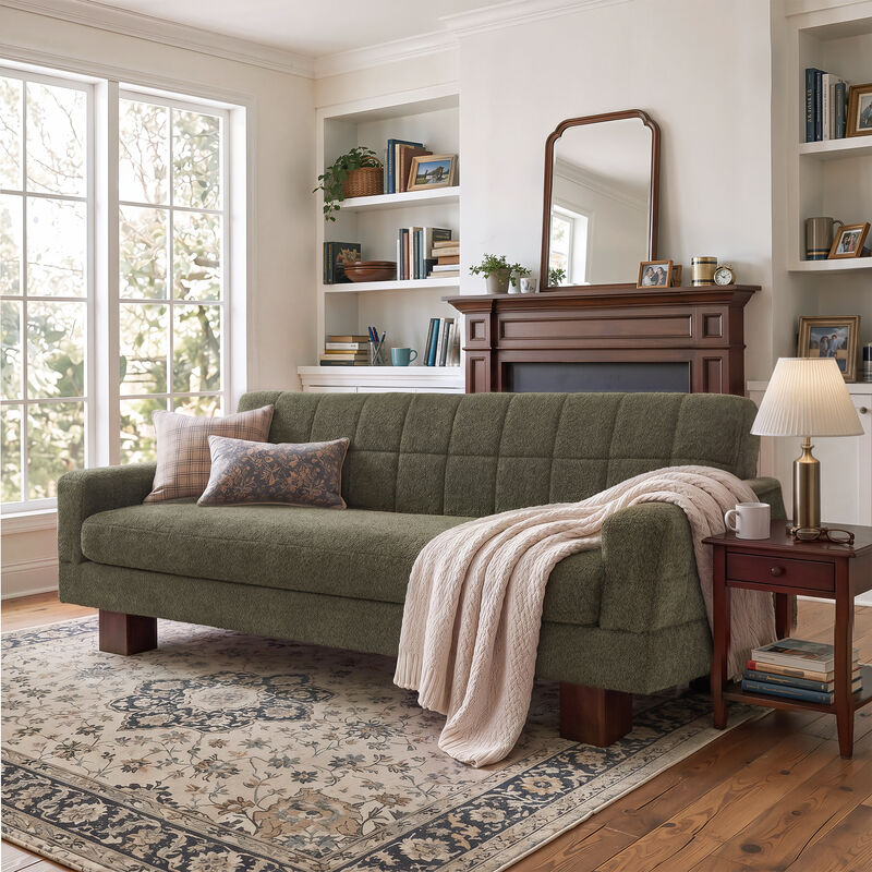 Merax Boucle Loveseat with Biscuit Tufted Back & Square Arms image number 1