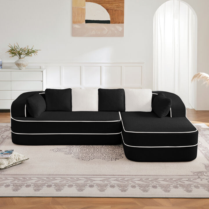 TATEUS Teddy Fabric 32D Boneless Sofa with L-Shaped Chaise
