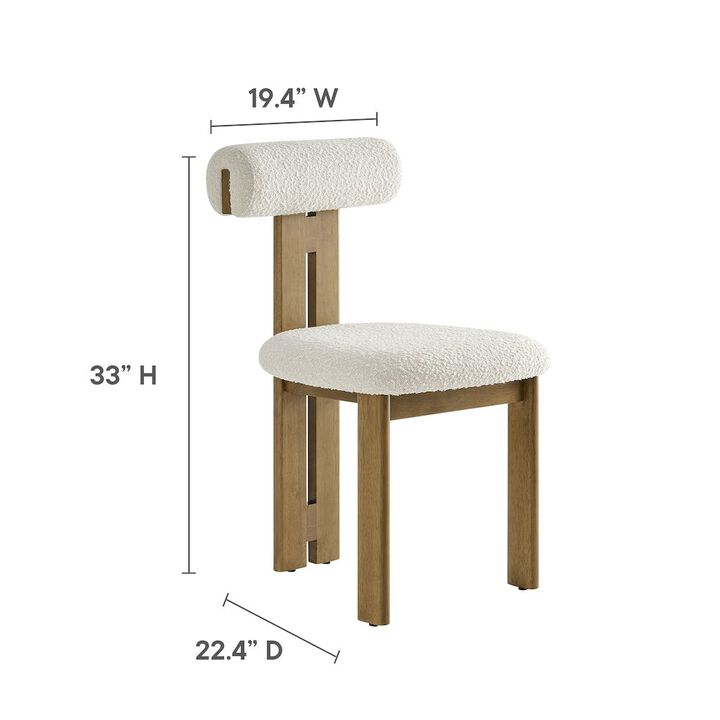 Modway Torian Upholstered Boucle Dining Chairs Set of 2 in Walnut Black - 3-Legged Farmhouse Kitchen Chairs - Mid-Century Modern Armless Accent Chairs - Comfortable Side Chairs with Wood Legs