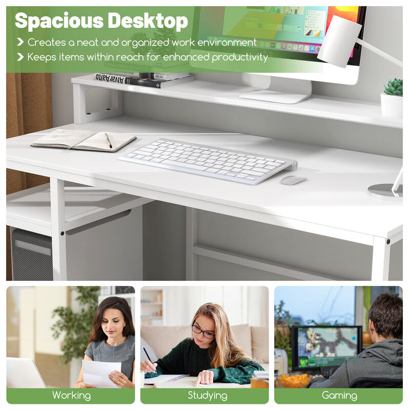 Computer Desk with Monitor Stand and File Drawer for Home Office or Study Room