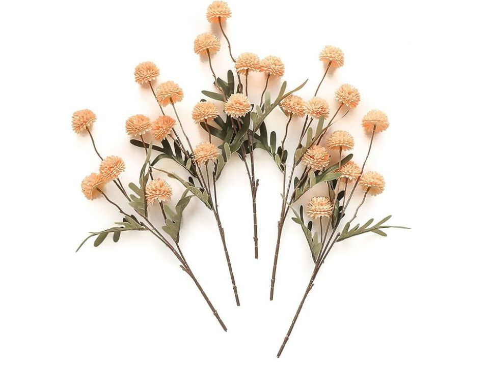 5 Piece Artificial Chrysanthemum Flower Stems Vase Filler Apricot