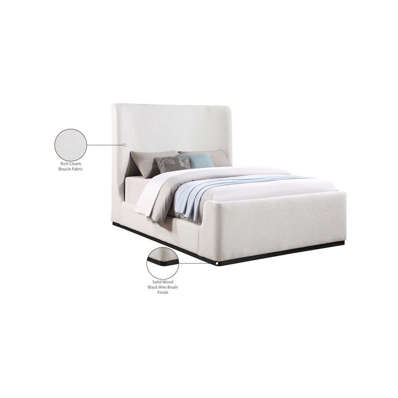 Meridian Furniture Oliver Cream Boucle Fabric Queen Bed