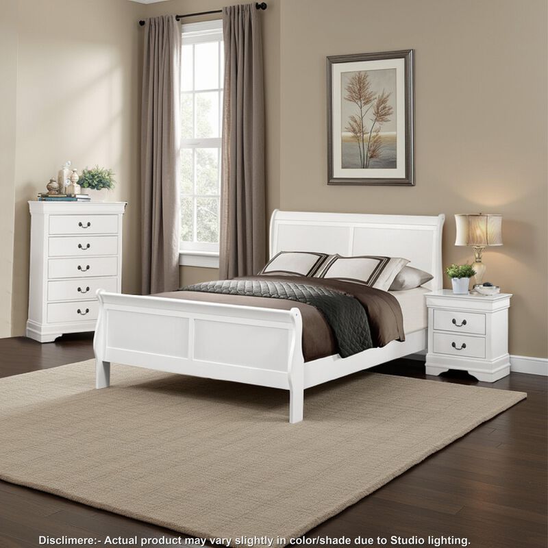 Fy Three Piece Full Size Bedroom Set, Modern Brass Metal Handles, Classic White image number 6