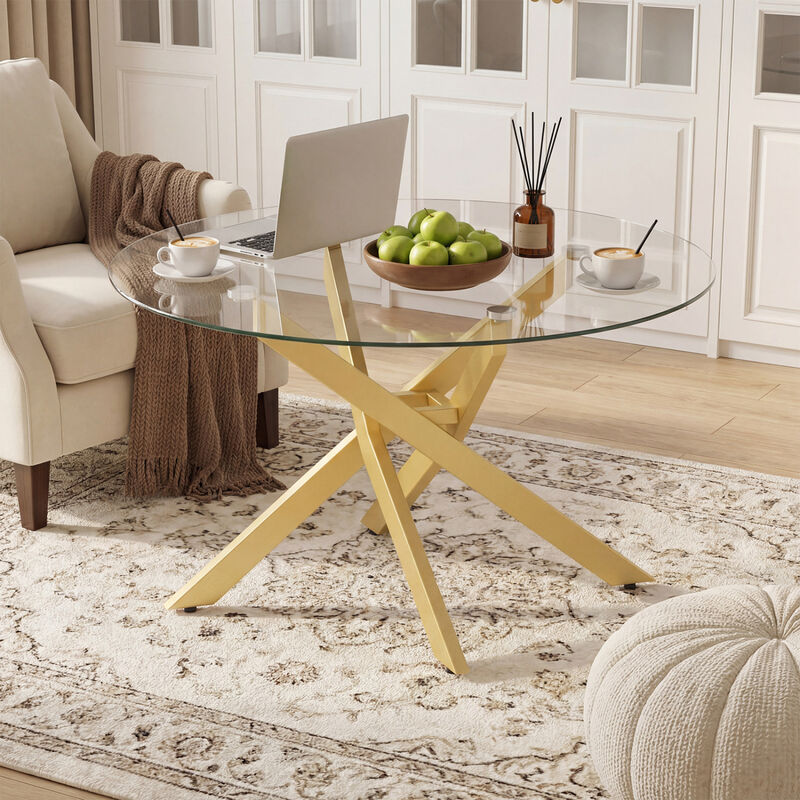 Circular Glass Coffee Table with Tempered Glass Top for Home Office Living Room image number 5