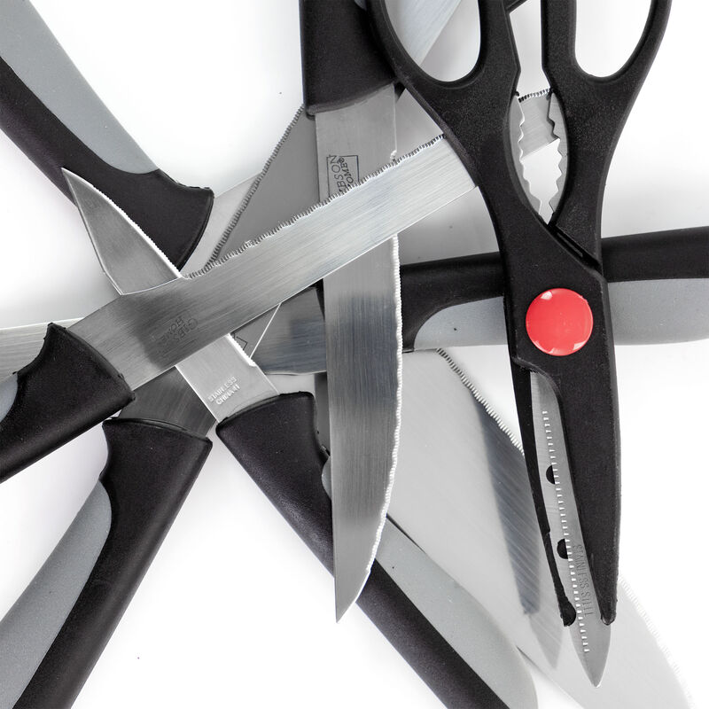 Gibson Home Dorain 14 Piece Stainless Steel Cutlery Set in Black with Wood Block