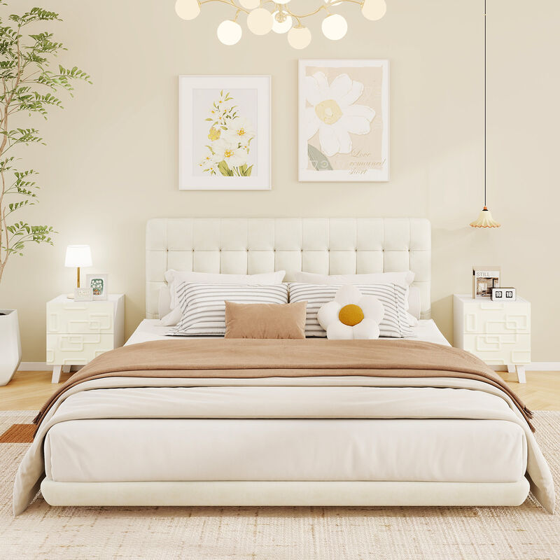 Modern Nightstand Side Table with Drawers and 3D Geometric Patterns for Bedroom