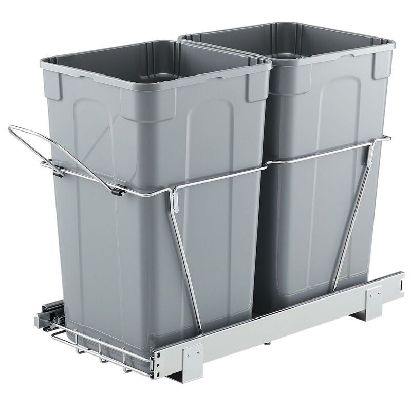 Dual 27QT Pull-Out Under Mount Cabinet Waste Container with Full Extension Rails
