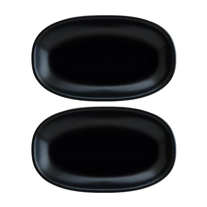 Notte 7.5" x 4.25" x h:1" Oval Black Porcelain Platter (Set of 2)