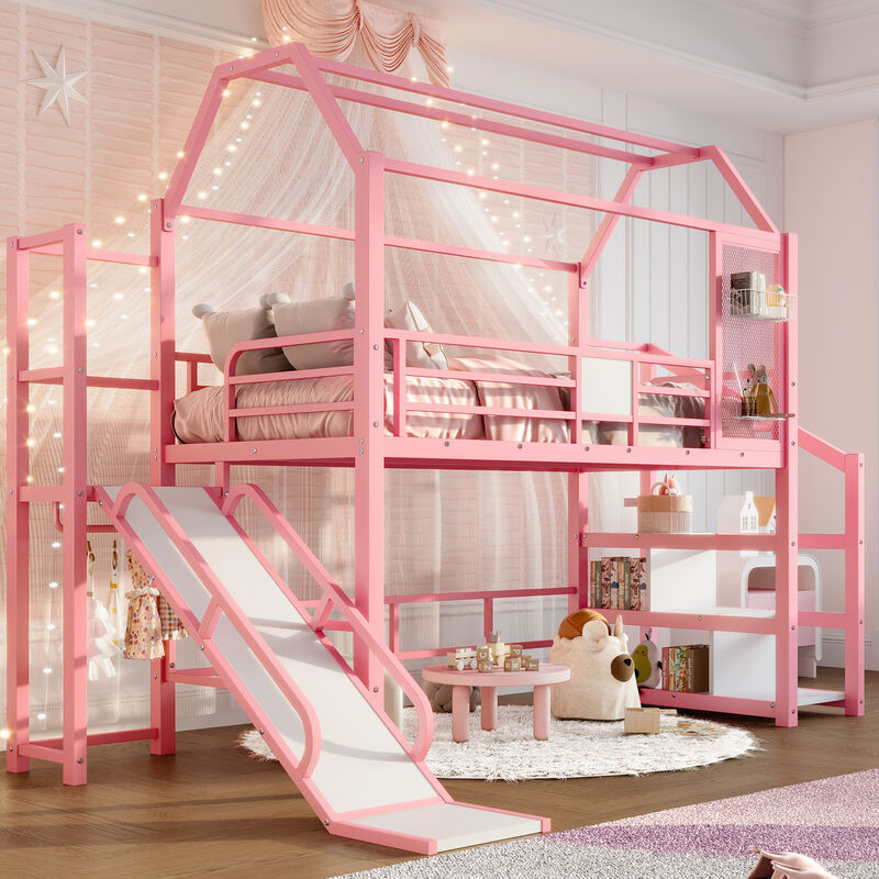Merax Twin House Loft Bed with Slide & Stairs &ndash; Playful Adventure Meets Practicality image number 3