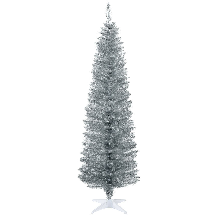 BreeBe 6' Artificial Pencil Christmas Tree, Slim Xmas Tree with 390 Realistic Branch Tips and Plastic Stand