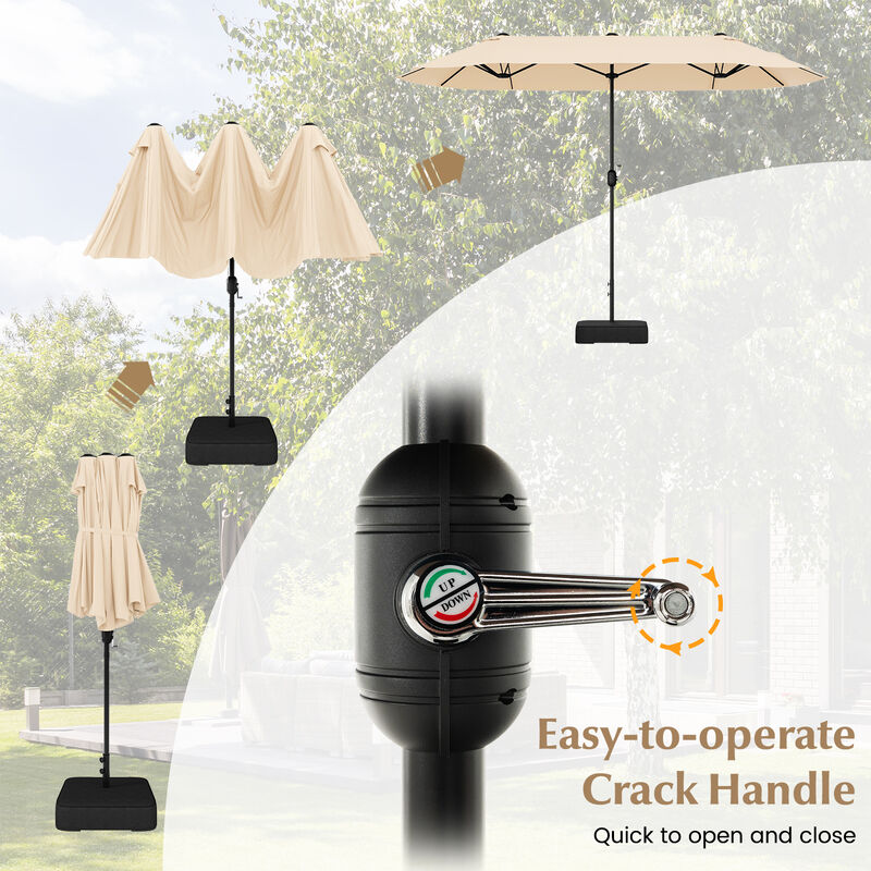 Double-Sided Patio Twin Table Umbrella with Crank Handle