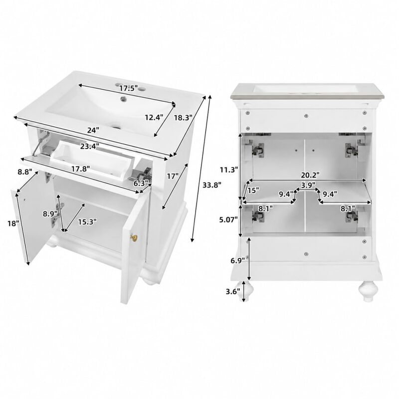 24" Bathroom Vanity with Ceramic Sink image number 1