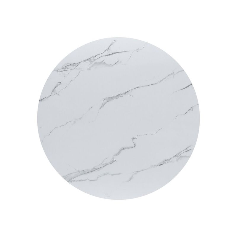 Best Quality Furniture Round Marble Wrap Tempered Glass Dining Table With 4 Linen Beige Side Chairs